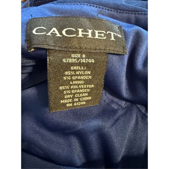 Cachet Size 8 Ruched Bodice Formal Maxi Gown Cobalt Blue With Silver Embroidery - Picture 10 of 10